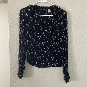 Black Blouse with Bird Design